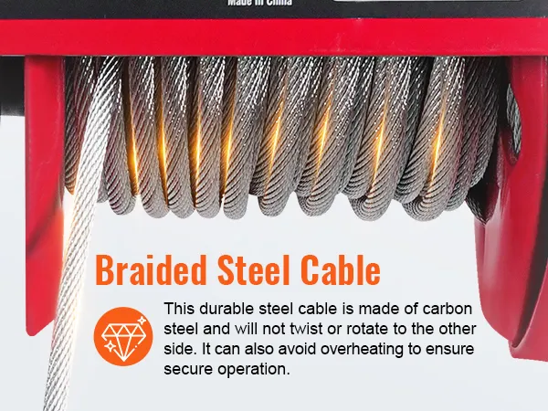 braided steel cable detail on VEVOR 2200 lbs wireless attic lift with focus on durability and safety.