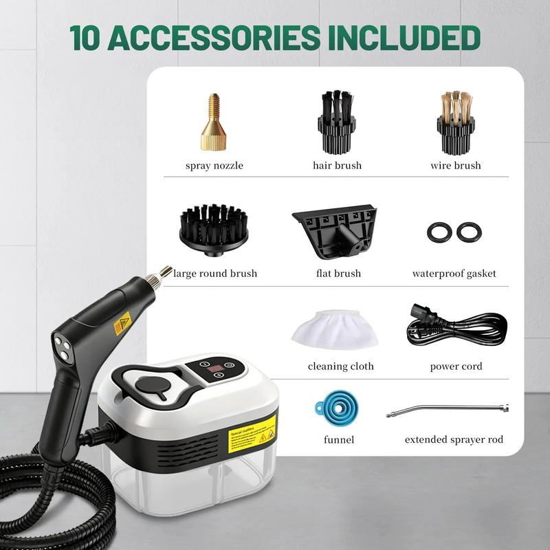 Multifunctional High-Pressure Handheld Steam Cleaner | 10-Piece All-Purpose Heavy Duty Steamer with Adjustable Levels