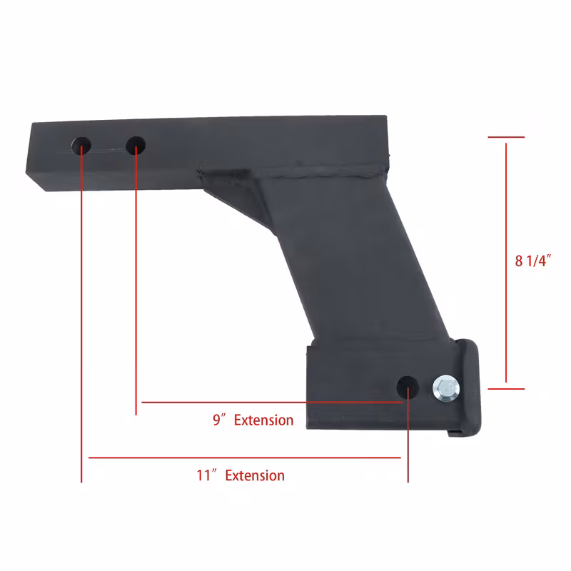 2 inch trailer dual hitch receiver adjustable 8 inch riser or drop 2 inch solid shank 10000 lbs capacity with pin matte black powder coated Product details 0