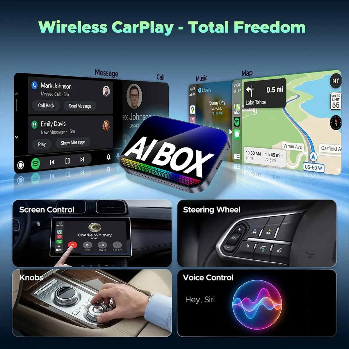(MAKASRI AIBOX-AIR) 4-in-1 Wireless CarPlay & Android Auto Adapter Compatible with Netflix YouTube TikTok Screen Mirror Link & Play for OEM Wired CarPlay Cars