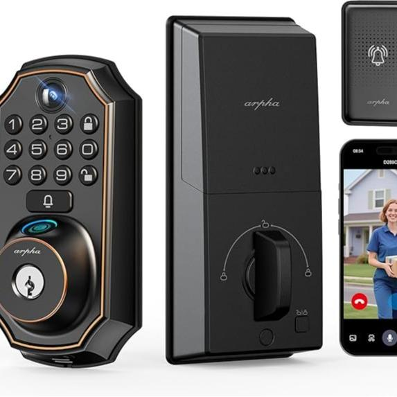 🛡️[SMART UPGRADE] 5-in-1 WiFi Smart Lock with Camera & Doorbell, Keyless Entry Handleset 🚪