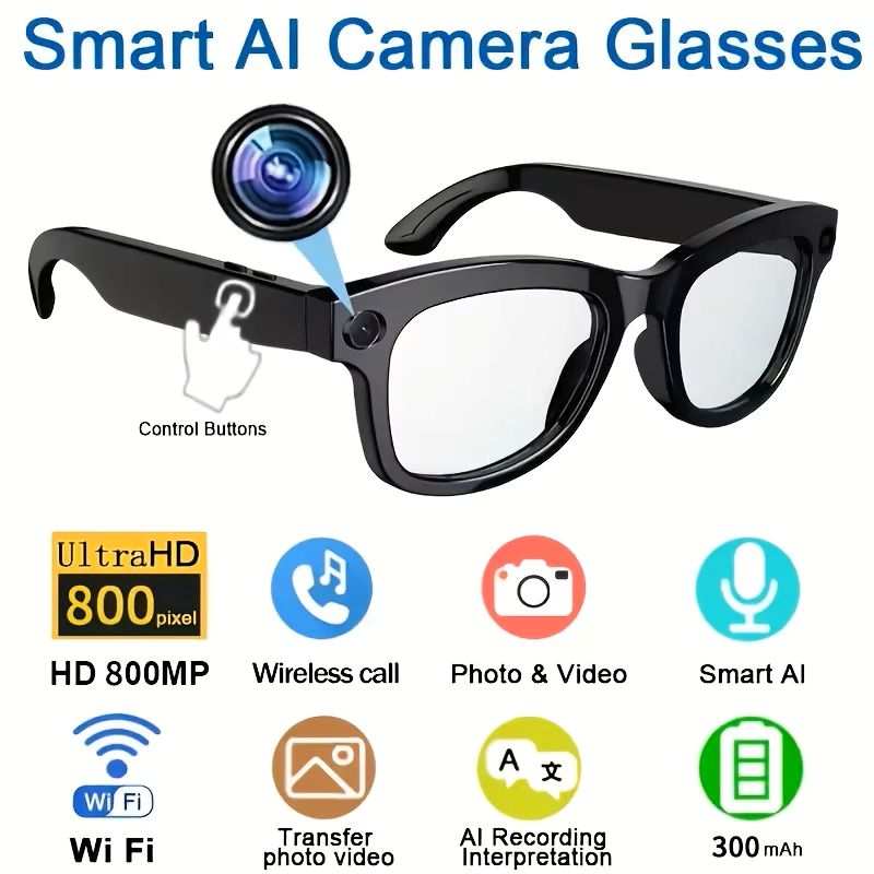 💥 Hot Deal! 😎 Smart Camera Glasses — 8MP Ultra-Wide HD 1080P, AI Voice Control, Wi-Fi & Bluetooth 5.4 🎥