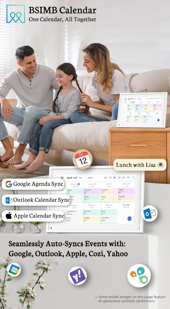 BSIMB 10.1 Inch Digital Calendar Chore Chart, Electronic Calendar Smart Family Planner 1080P FHD Touchscreen Interactive Display Wall & Desk Mount Seamless Scheduling White