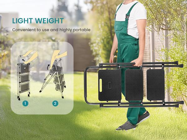 Step Ladder, Foldable Stool with Wide Pedal, Cushioned Handle, 800lbs Capacity for Home Kitchen and Outdoor