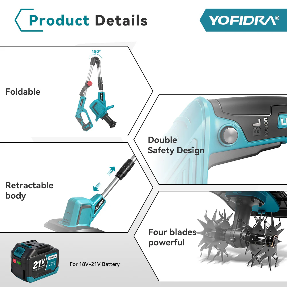 💥Today Only⚡Cordless Brushless Garden Tiller – Fits Makita 18V Batteries
