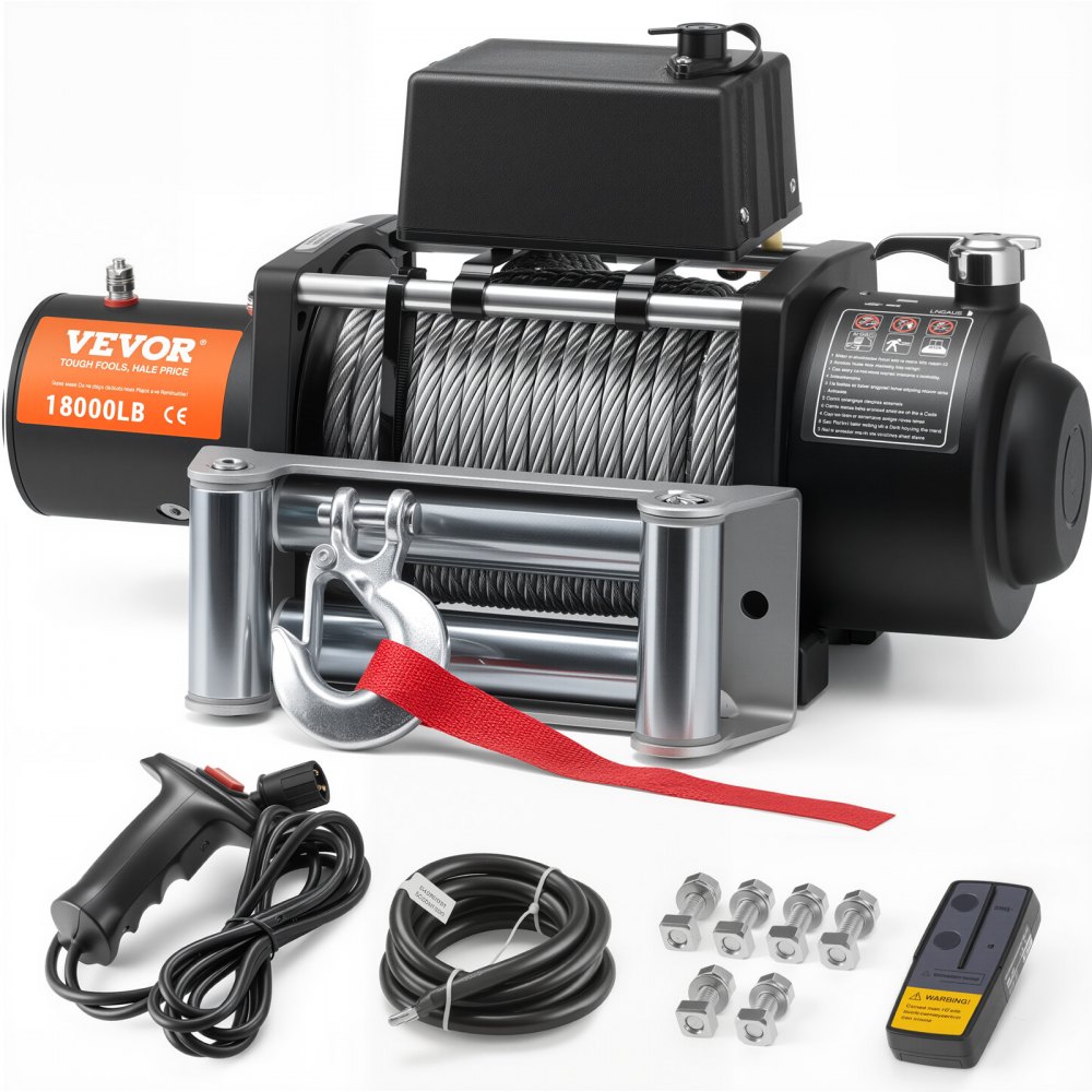VEVOR Electric Winch, 10,000 - 18,000 lb, 12V DC Truck Winch with Φ7/20 in x 65 ft Synthetic Rope Aluminum Fairlead Wireless & Wired Remote Control, IP55 Waterproof for Towing Off-Road SUV Jeep Trailer Boat