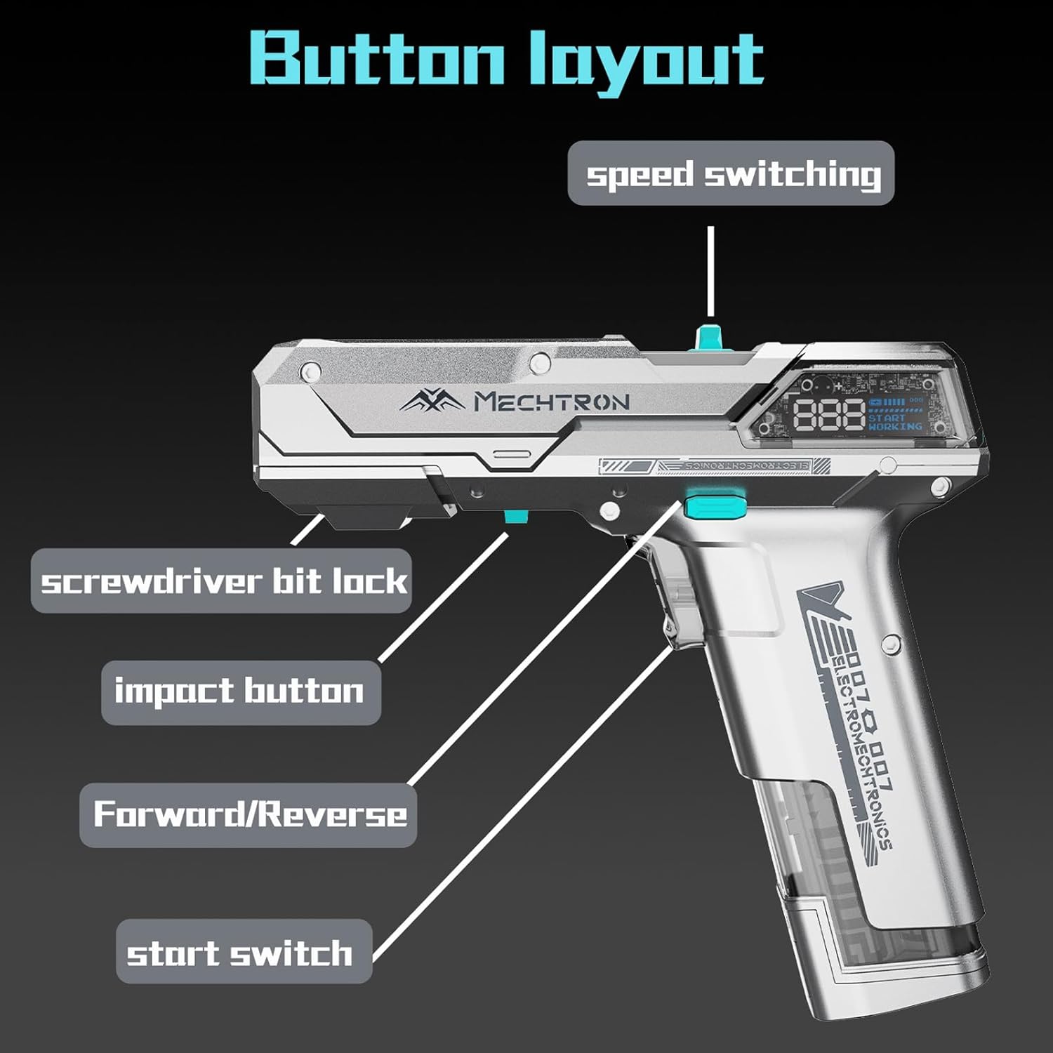 Cyberpunk Gun-Shaped AI Smart 8V Dual-Speed Hammer Drill, Cool Gadget Gifts for Men, Boyfriend, Husband, Dad, Boss, Gamers, Tech Lovers (8-Piece Accessory Kit)