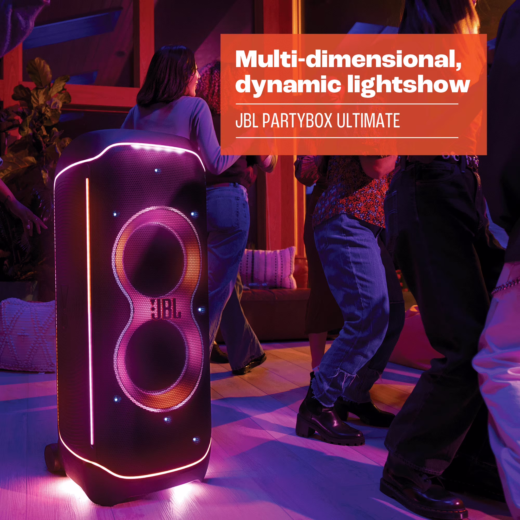 Partybox Ultimate - Multi Purpose Party Speaker, with Wi-fi & Bluetooth Connectivity, Wireless, Lightshow, IPx4 Slashproof, Dual Mic & Guitar Inputs, Handle & Sturdy Wheels