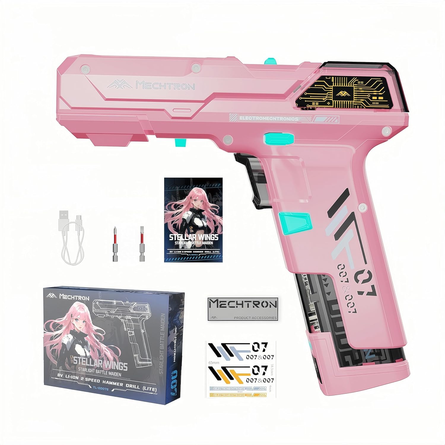 Cyberpunk Gun-Shaped AI Smart 8V Dual-Speed Hammer Drill, Cool Gadget Gifts for Men, Boyfriend, Husband, Dad, Boss, Gamers, Tech Lovers (8-Piece Accessory Kit)