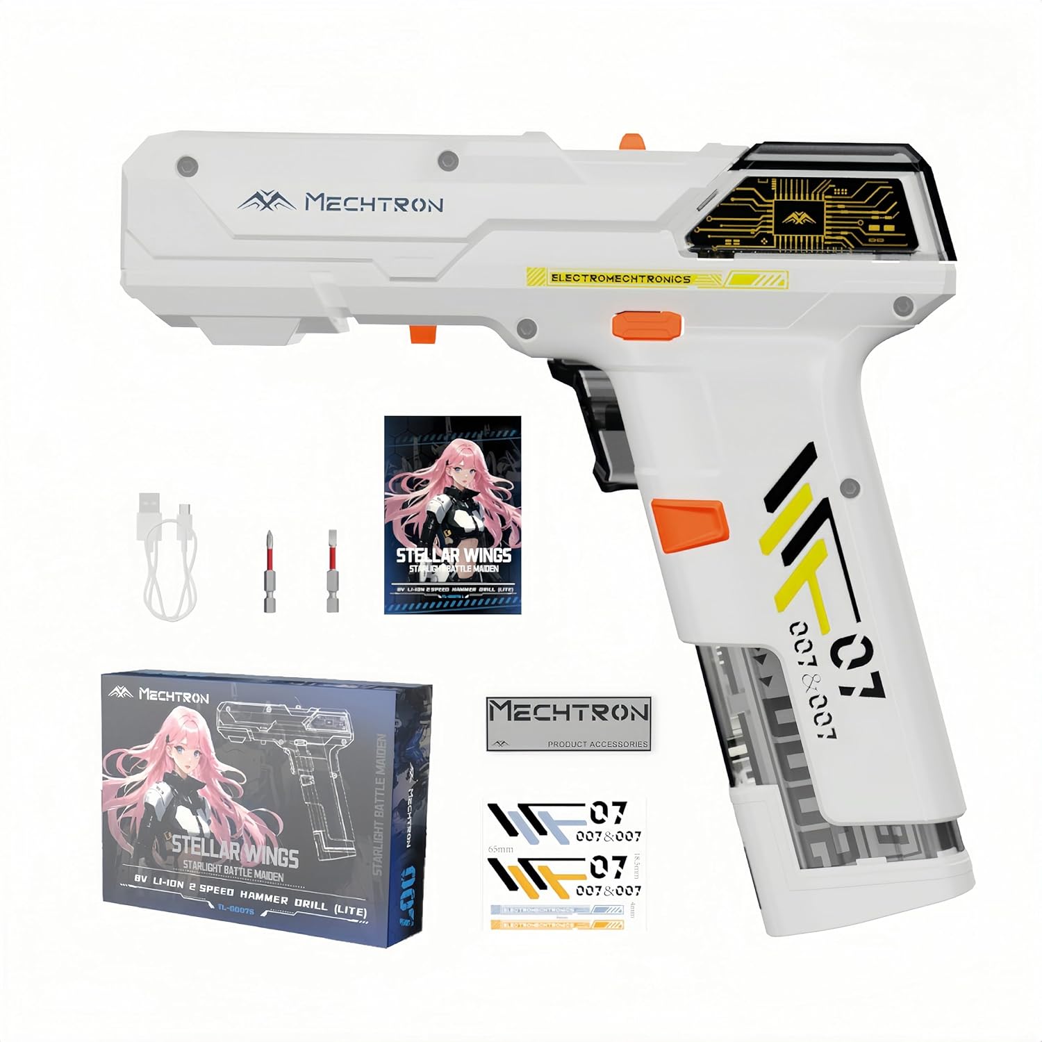 Cyberpunk Gun-Shaped AI Smart 8V Dual-Speed Hammer Drill, Cool Gadget Gifts for Men, Boyfriend, Husband, Dad, Boss, Gamers, Tech Lovers (8-Piece Accessory Kit)