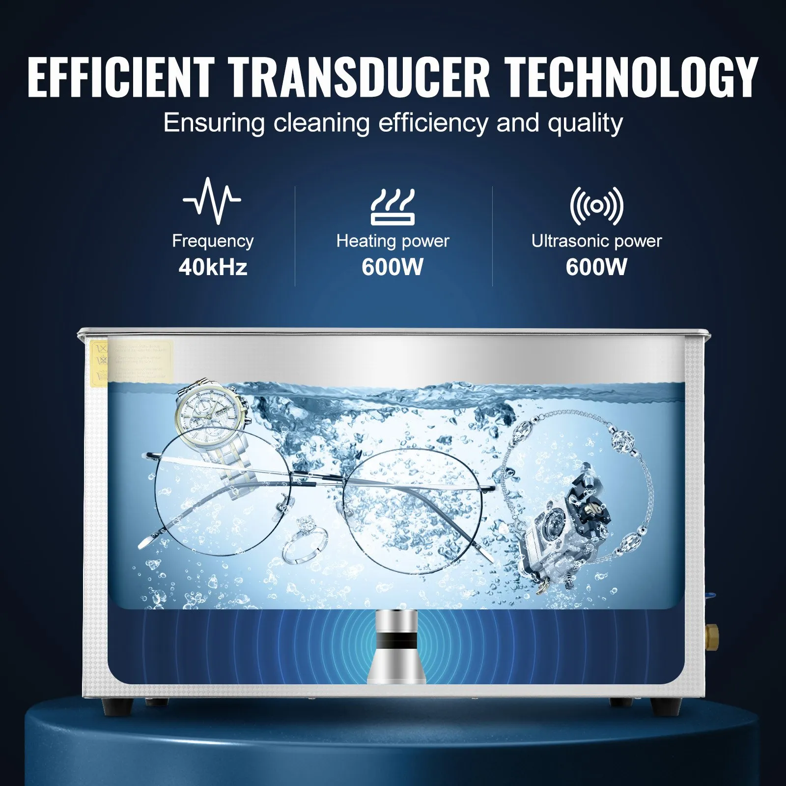 VEVOR Professional Ultrasonic Cleaner, 30 L Ultrasonic Jewelry Cleaner with Digital Timer & Heater, Stainless Steel Industrial Sonic Cleaner 40kHz for Glasses, Watches, Rings, Small Parts