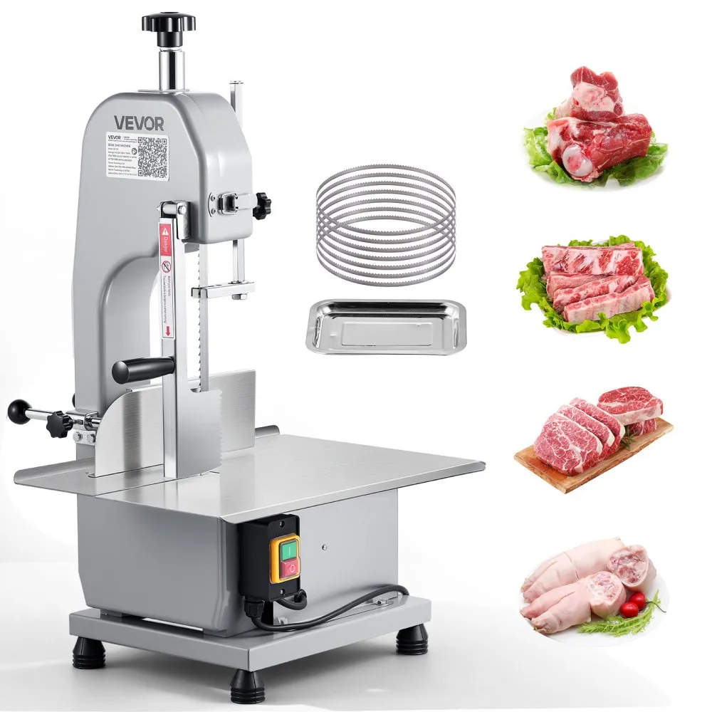 VEVOR Commercial Electric Meat Bandsaw, 1500W Bone Sawing Machine with 12.4" x 18.1" Workbench, 0-4.3" Cutting Thickness, 7 Extra Replacement Blades, for Cutting Bone, Frozen Meat, Pork, Beef & Ribs