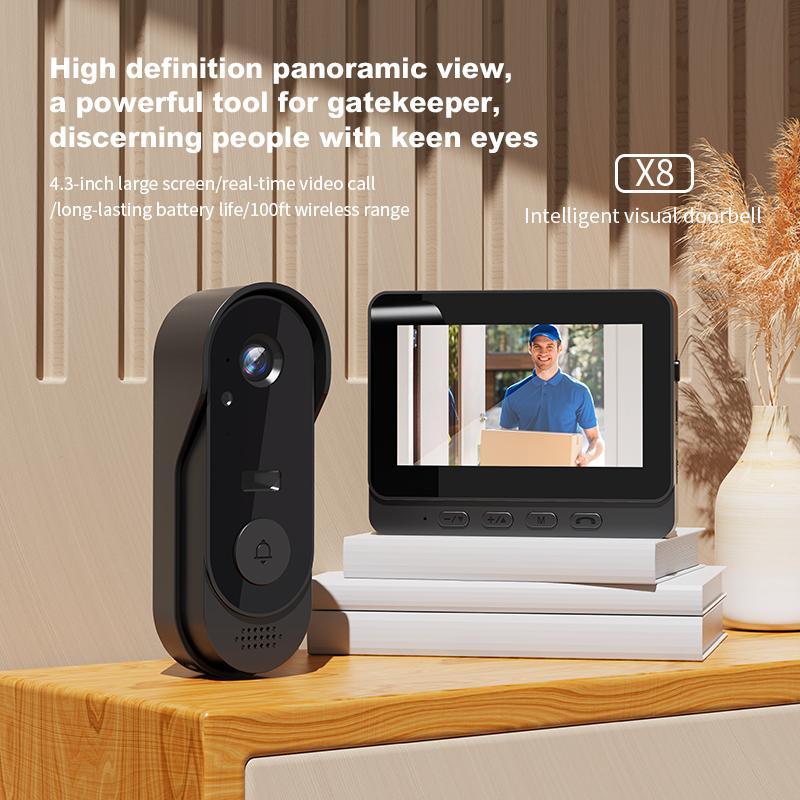 X8A Wireless Video Doorbell with Monitor, HD Camera, Rechargeable, Two-Way Audio, Night Vision, Waterproof, Plug & Play, No App Needed