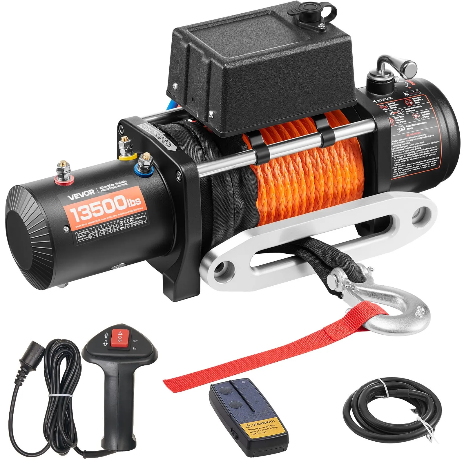VEVOR Electric Winch, 10,000 - 18,000 lb, 12V DC Truck Winch with Φ7/20 in x 65 ft Synthetic Rope Aluminum Fairlead Wireless & Wired Remote Control, IP55 Waterproof for Towing Off-Road SUV Jeep Trailer Boat