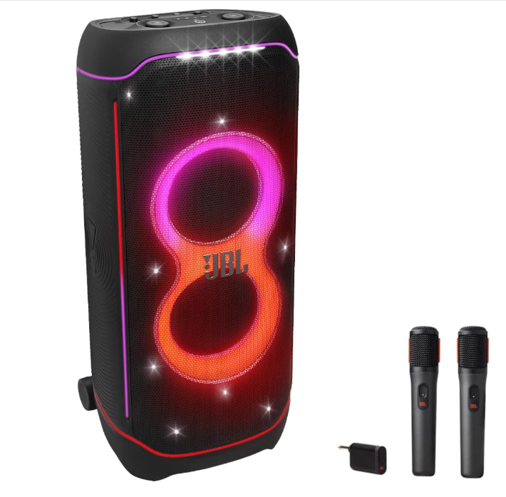 Partybox Ultimate - Multi Purpose Party Speaker, with Wi-fi & Bluetooth Connectivity, Wireless, Lightshow, IPx4 Slashproof, Dual Mic & Guitar Inputs, Handle & Sturdy Wheels