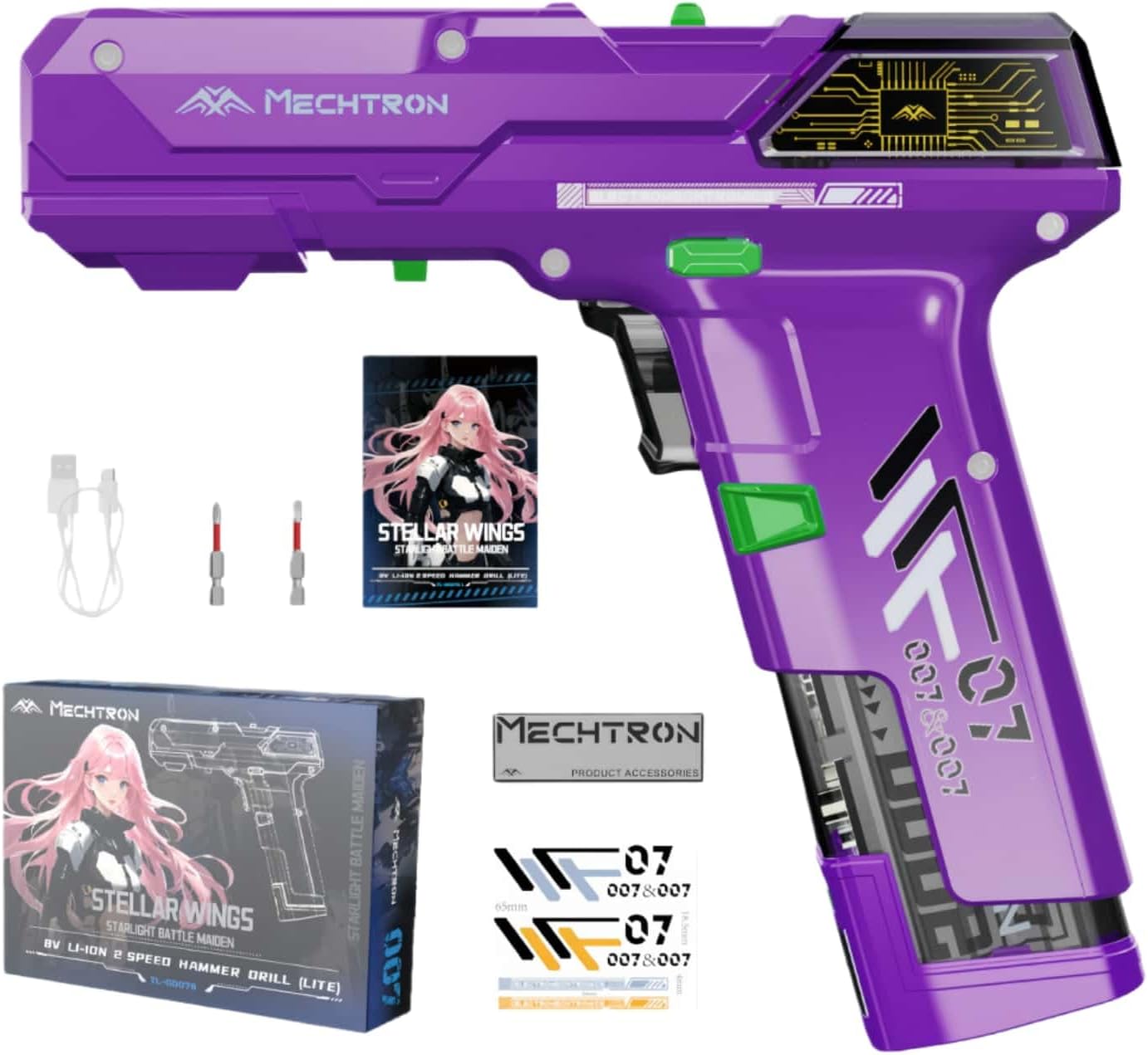 Cyberpunk Gun-Shaped AI Smart 8V Dual-Speed Hammer Drill, Cool Gadget Gifts for Men, Boyfriend, Husband, Dad, Boss, Gamers, Tech Lovers (8-Piece Accessory Kit)