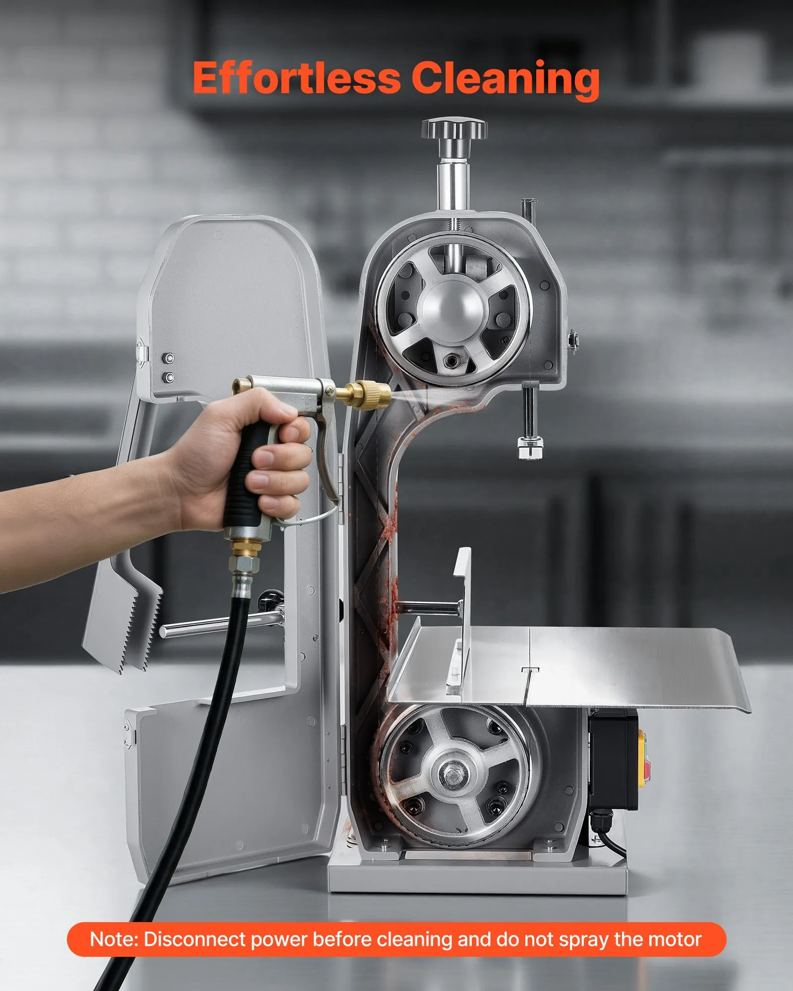 VEVOR Commercial Electric Meat Bandsaw, 1500W Bone Sawing Machine with 12.4" x 18.1" Workbench, 0-4.3" Cutting Thickness, 7 Extra Replacement Blades, for Cutting Bone, Frozen Meat, Pork, Beef & Ribs