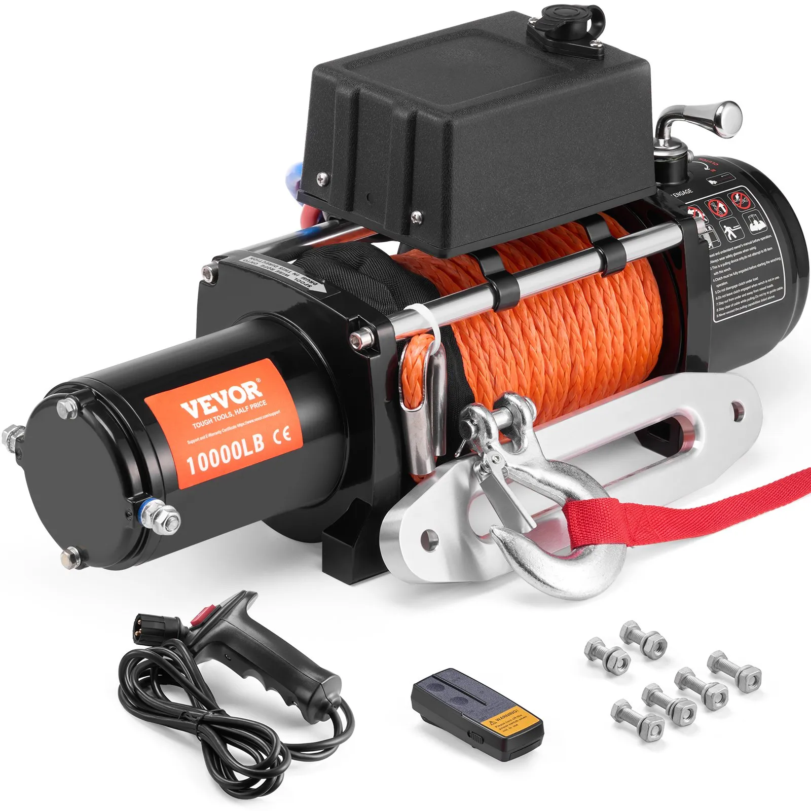 VEVOR Electric Winch, 10,000 - 18,000 lb, 12V DC Truck Winch with Φ7/20 in x 65 ft Synthetic Rope Aluminum Fairlead Wireless & Wired Remote Control, IP55 Waterproof for Towing Off-Road SUV Jeep Trailer Boat