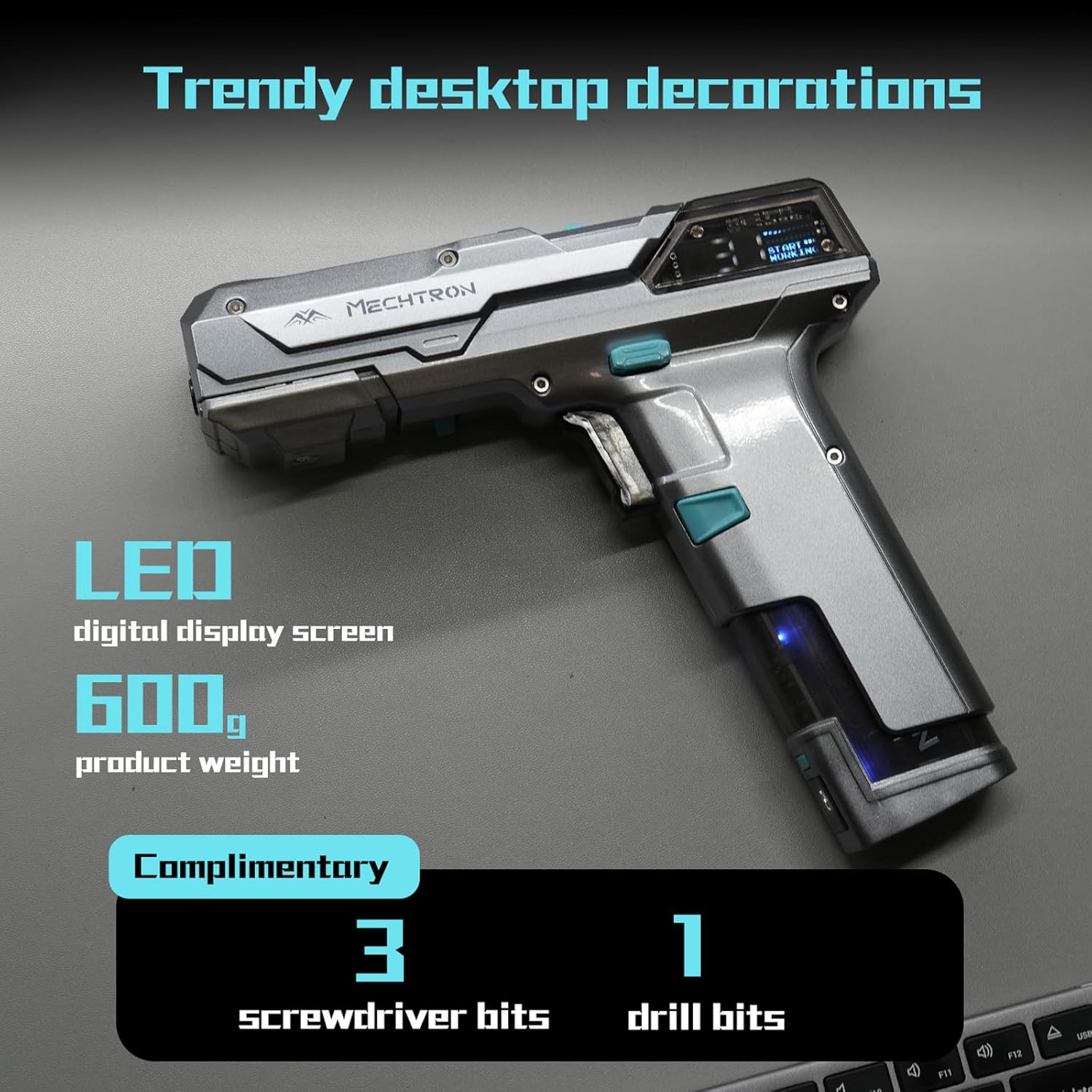 Cyberpunk Gun-Shaped AI Smart 8V Dual-Speed Hammer Drill, Cool Gadget Gifts for Men, Boyfriend, Husband, Dad, Boss, Gamers, Tech Lovers (8-Piece Accessory Kit)