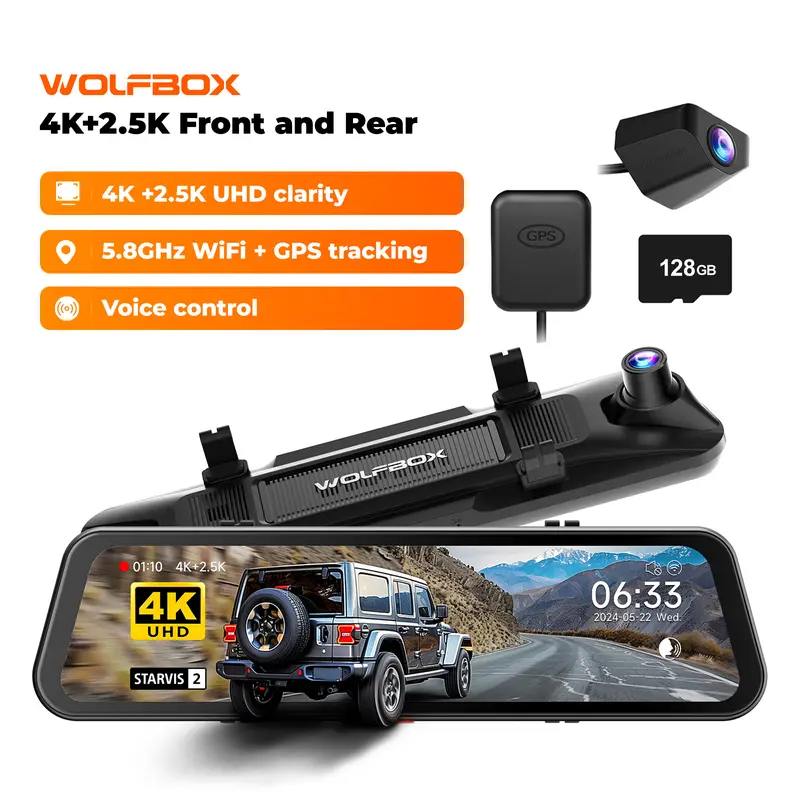 【New Release】WOLFBOX G900 PRO Mirror Dash Cam with STARVIS 2 IMX678 128GB Card 5.8GHz WiFi 4K Front 2.5K Rear Video TikTokShopHolidayHaul Dashcam for Cars