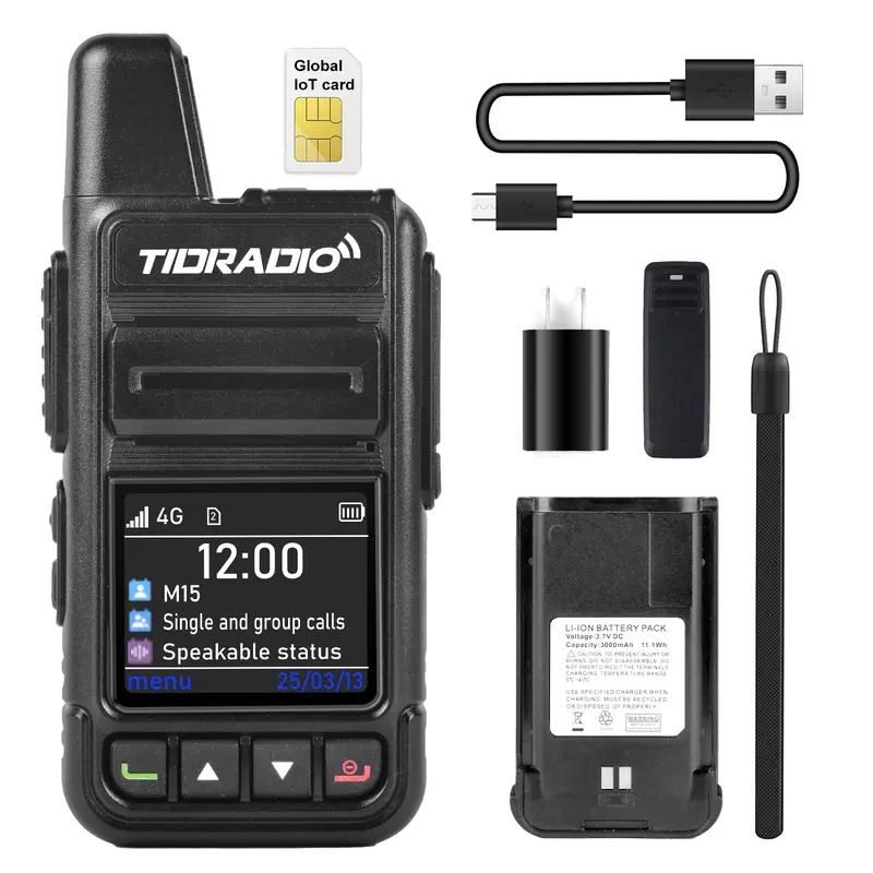 【New Release】TIDRADIO TD-M15 Global POC Radio with 1 Year SIM Card Walkie Talkie Long Range 4G Network 2 Way Radio 5000 KM for Hiking and Camping 3000mAh Battery Clear Audio 4G Signal
