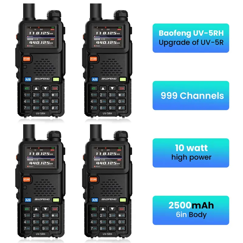 【New Release】BAOFENG 5RH 10W Walkie Talkie – Long Range Ham Radio (Upgraded UV-5R), NOAA Weather Alert, 999 Channels, Rechargeable Two-Way Radio for Emergency, Camping, Off-Road & Survival (FRS/GMRS Compatible) Audio