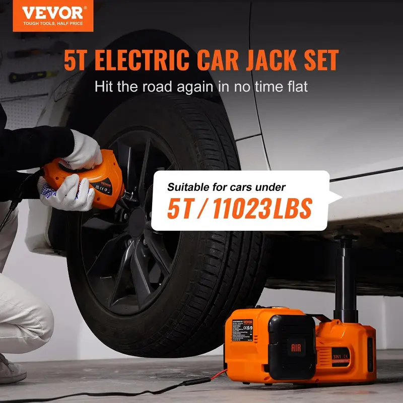 【Spring Warehouse Clearance】 Electric Car Jack Set, Summervibes, Max 5 Ton/11023 LBS Hydraulic Jack/Scissor Jack with Electric Impact Wrench, Built-in Inflatable Pump and LED Light, Portable Car Lift for SUV MPV Sedan Truck Change Tires Garage Repair