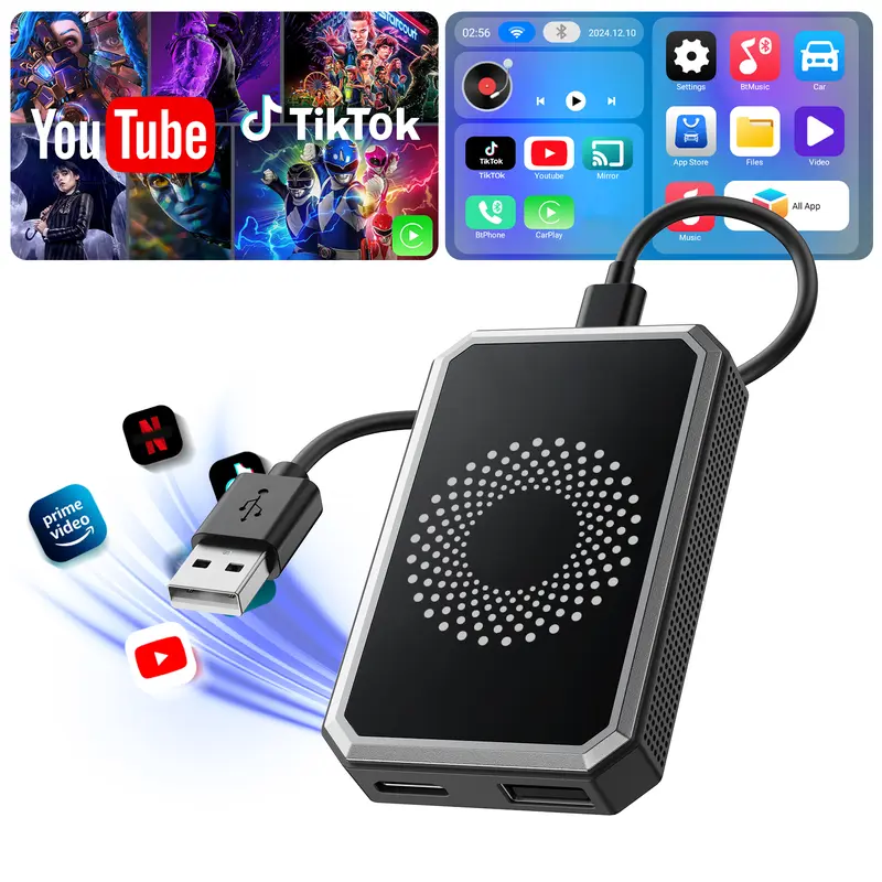 【New Release】LAMTTO 2026 Wired CarPlay to Wireless Adapter - Built-in Android System for Netflix/YouTube/TikTok - ONLY for Wired CarPlay/AA Vehicles - NOT for Wireless CarPlay | Summervibes Car Video Players