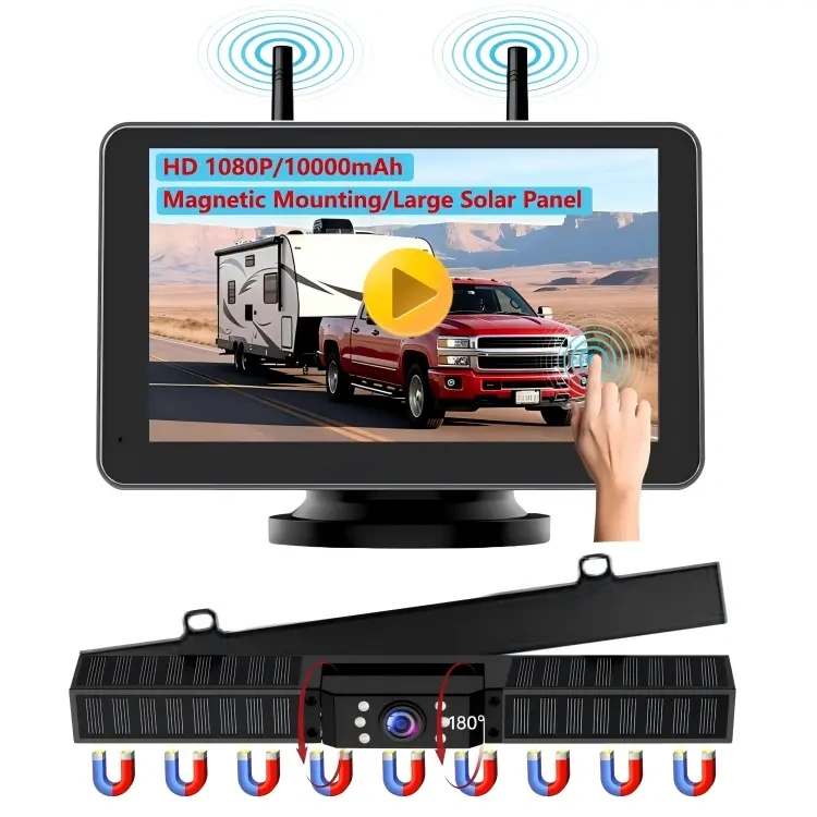 Magnetic Solar Wireless Backup Camera with 5-inch HD Monitor,1080P Rear View for 