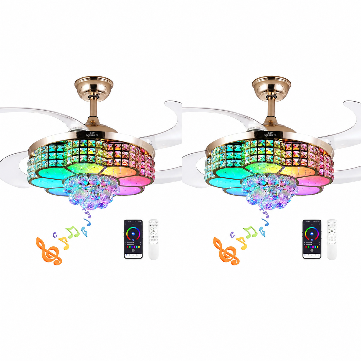 Retractable Crystal Ceiling Fan with Speaker,Remote/APP Control, 6 Speed Reversible RGB-LED Light, Atmosphere Lighting Ambient Decoration Lamp, Excellent Gifts Changing Nightlight tiktokshopspringglowup
