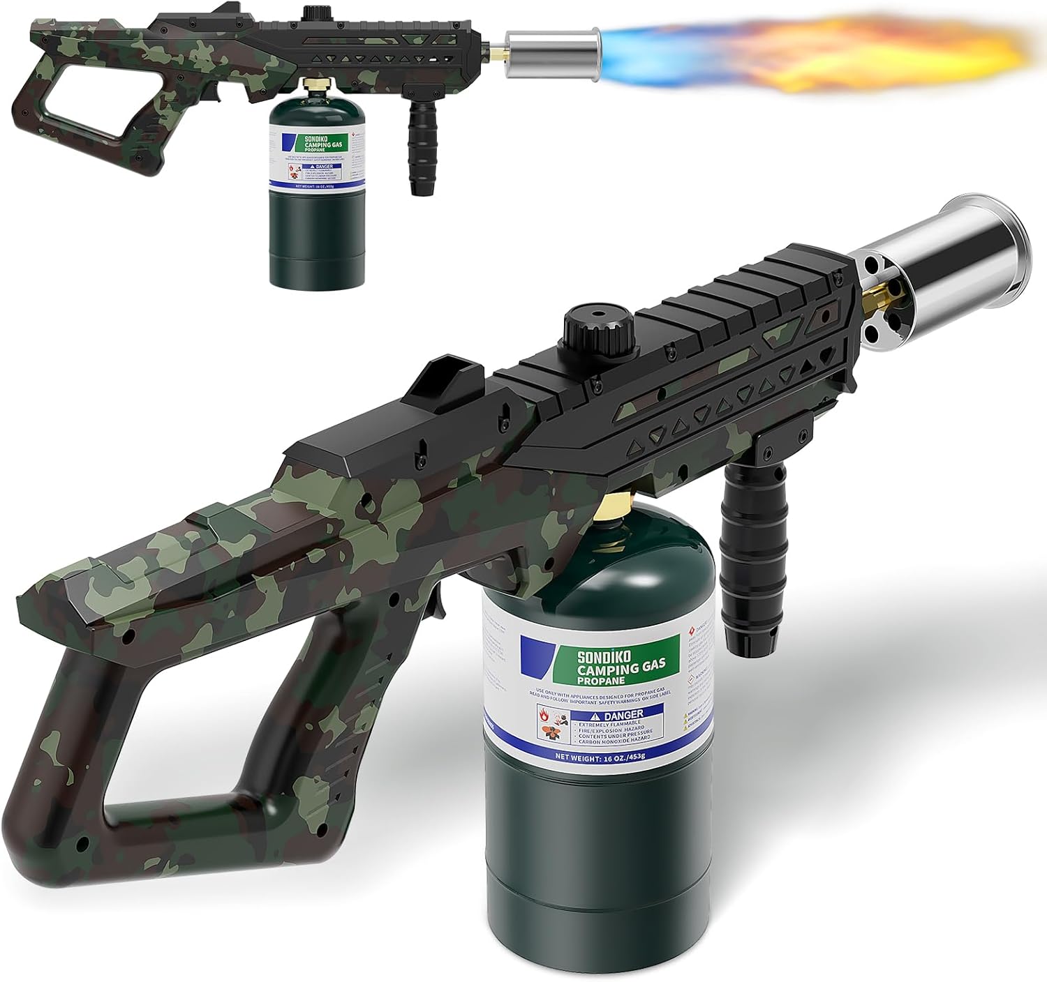 High-Power Propane Cooking Torch (with Adjustable Flame Nozzle) — (Includes Two 16-oz Propane Fuel Canisters)