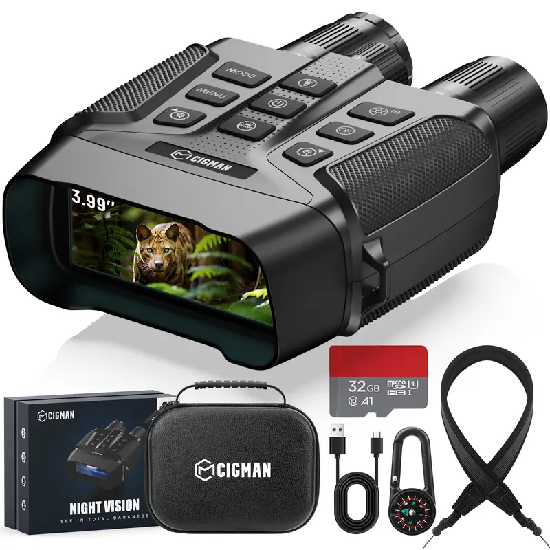 【PRICE SLASH】CIGMAN 4K Night Vision Goggles for Adults, Infrared Binoculars, 52MP Photo, With 5000mAh RechargeableBattery, 4" HD Screen & 64GB Card, For Hunting, Camping,Surveillance,Outdoor Enthusiasts, Gift, CNVPRO