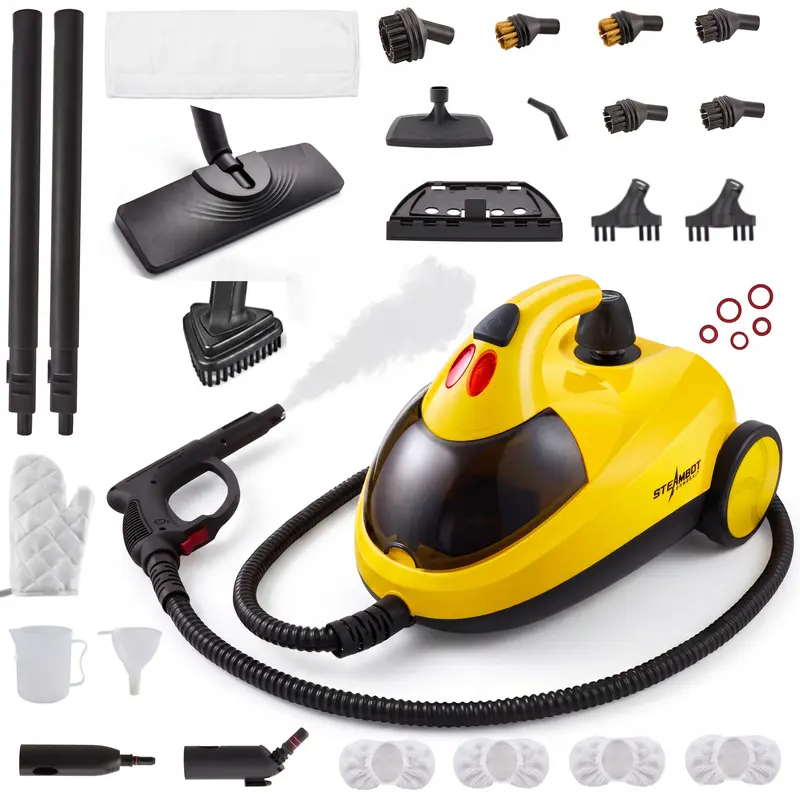 【Price Slash】Steambot Steam Cleaner With High Pressure Steam,Heavy Duty Chemical-Free Deep Cleaning forHouse,Kitchen,Bathroom,Car,BBQ Grill,Multi-Purpose Cleaning Steamer, grout brush, brass brush, steamer for cleaning