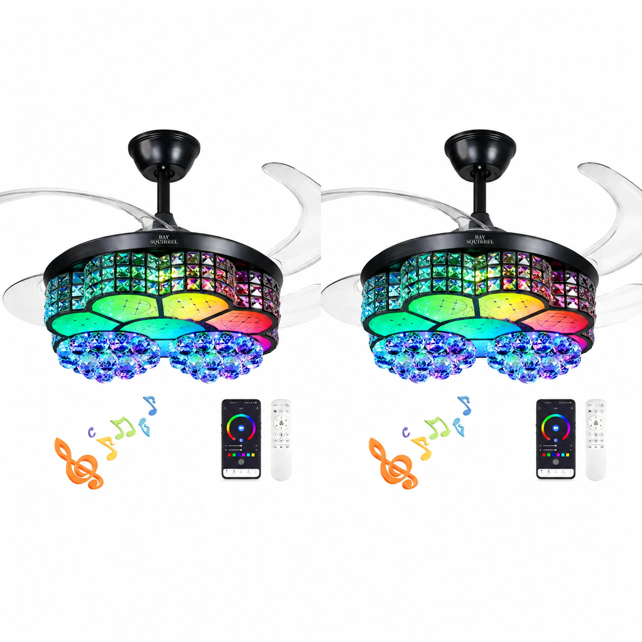 Retractable Crystal Ceiling Fan with Speaker,Remote/APP Control, 6 Speed Reversible RGB-LED Light, Atmosphere Lighting Ambient Decoration Lamp, Excellent Gifts Changing Nightlight tiktokshopspringglowup