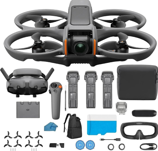 Avata 2 Fly More Combo (3 Batteries), FPV Drone with Camera 4K, Immersive Experience, One-Push Acrobatics, Built-in Propeller Guard, 155° FOV, Camera Drone Compliant with FAA Remote ID With 128gb Micro SD, Backpack, Landing Pad and More Bundl