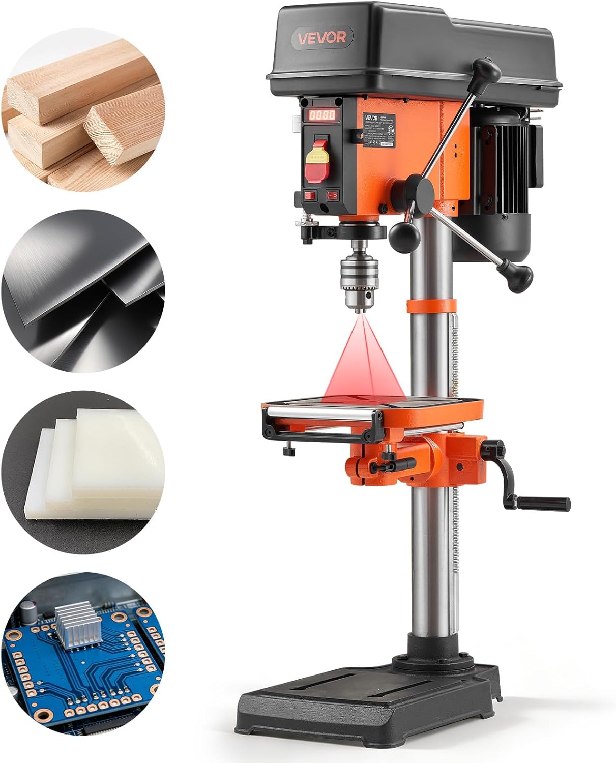 🎁 Limited-Time Sale — 🎊VEVOR 12-Inch Benchtop Drill Press, 6.2 Amp/1 HP, Adjustable Speed ​​(530–3140 RPM), 0–45° Tilting Table, with Laser and LED Work Light, Suitable for Wood and Metalworking