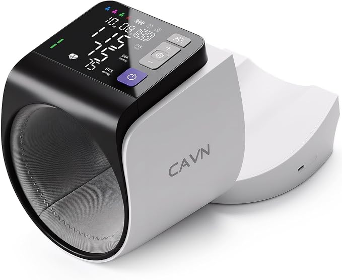CAVN home blood pressure monitor featuring an arm-band design (no need to wrap a cuff)