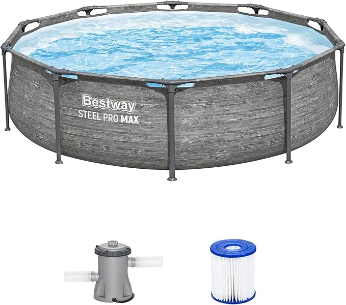 Father's Day Gift – Round Metal Frame Outdoor Pool Set (Includes Filter Pump and Type I Filter Cartridge)