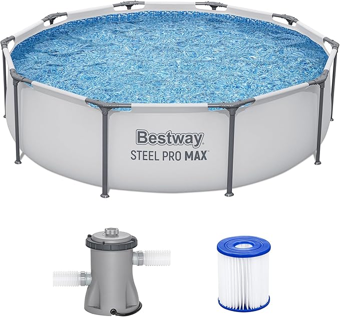 Father's Day Gift – Round Metal Frame Outdoor Pool Set (Includes Filter Pump and Type I Filter Cartridge)
