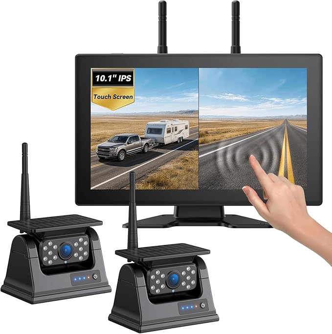 💥Special Offers 4 Magnetic Solar Wireless Backup Camera HD 1080P 10.1" 1 Min Magnetic Easy Install No Wiring 4 Split Recording Monitor 15,000mah Solar Battery for Truck,Rv,Tractor,Camper,Trailer