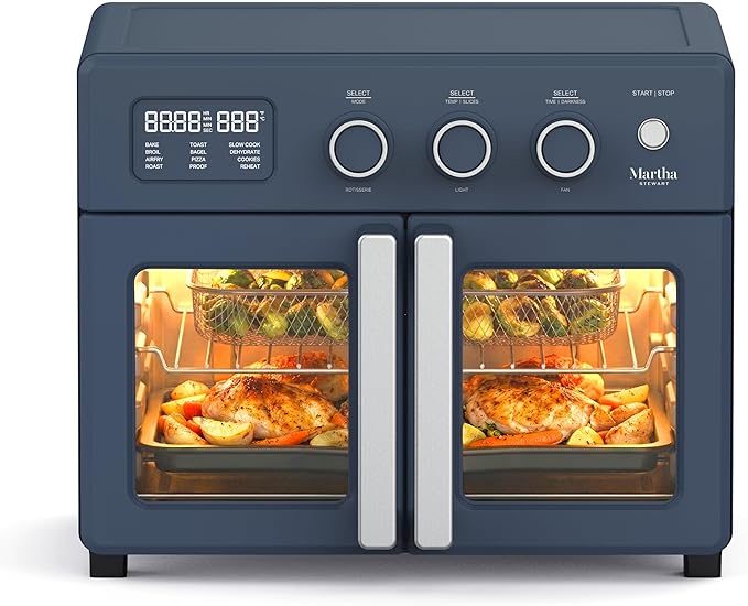 💥Special Offers  Martha Stewart French Door Air Fryer Toaster Oven Combo, 34QT Countertop Convection, 12-in-1, Bake, Broil, Roast, Fits 12” Pizza, Dehydrate, 5 Accessories, Air Fry Basket, Stainless Steel, Caviar Gray From the manufacturer