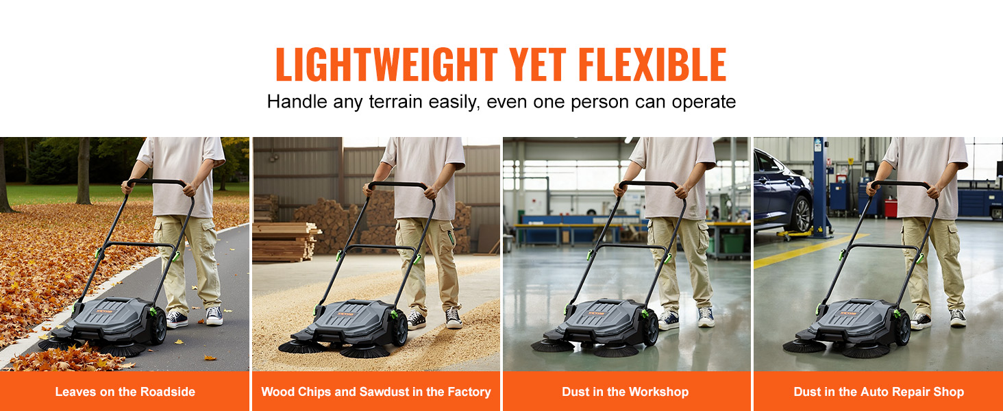 walk behind manual push floor broom sweeper