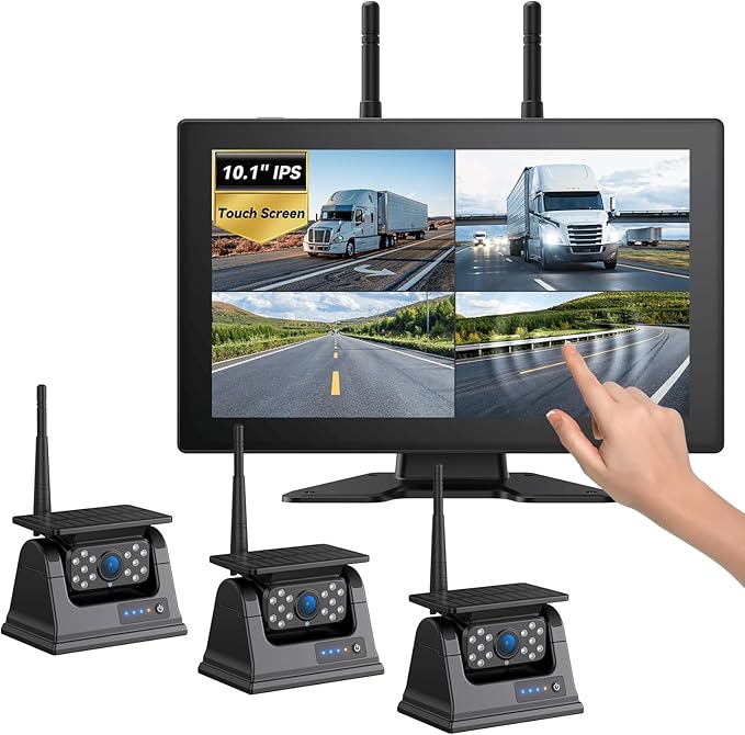 💥Special Offers 4 Magnetic Solar Wireless Backup Camera HD 1080P 10.1" 1 Min Magnetic Easy Install No Wiring 4 Split Recording Monitor 15,000mah Solar Battery for Truck,Rv,Tractor,Camper,Trailer