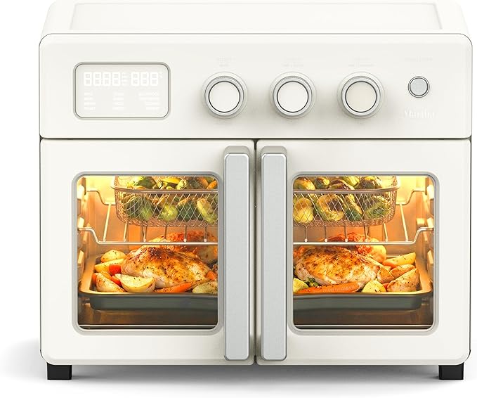 💥Special Offers  Martha Stewart French Door Air Fryer Toaster Oven Combo, 34QT Countertop Convection, 12-in-1, Bake, Broil, Roast, Fits 12” Pizza, Dehydrate, 5 Accessories, Air Fry Basket, Stainless Steel, Caviar Gray From the manufacturer
