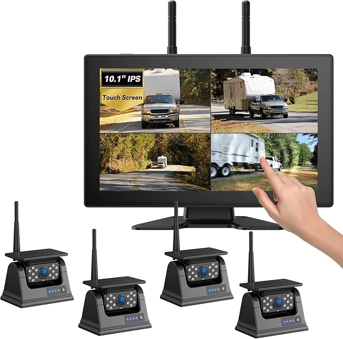 💥Special Offers 4 Magnetic Solar Wireless Backup Camera HD 1080P 10.1" 1 Min Magnetic Easy Install No Wiring 4 Split Recording Monitor 15,000mah Solar Battery for Truck,Rv,Tractor,Camper,Trailer