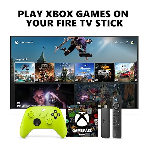 💥Special Offers Xbox Core Wireless Controller Electric Volt + Fire TV Stick 4K Max Game Pass Ultimate 1 Month Bundle Series X|S, Windows PC, Android & iOS