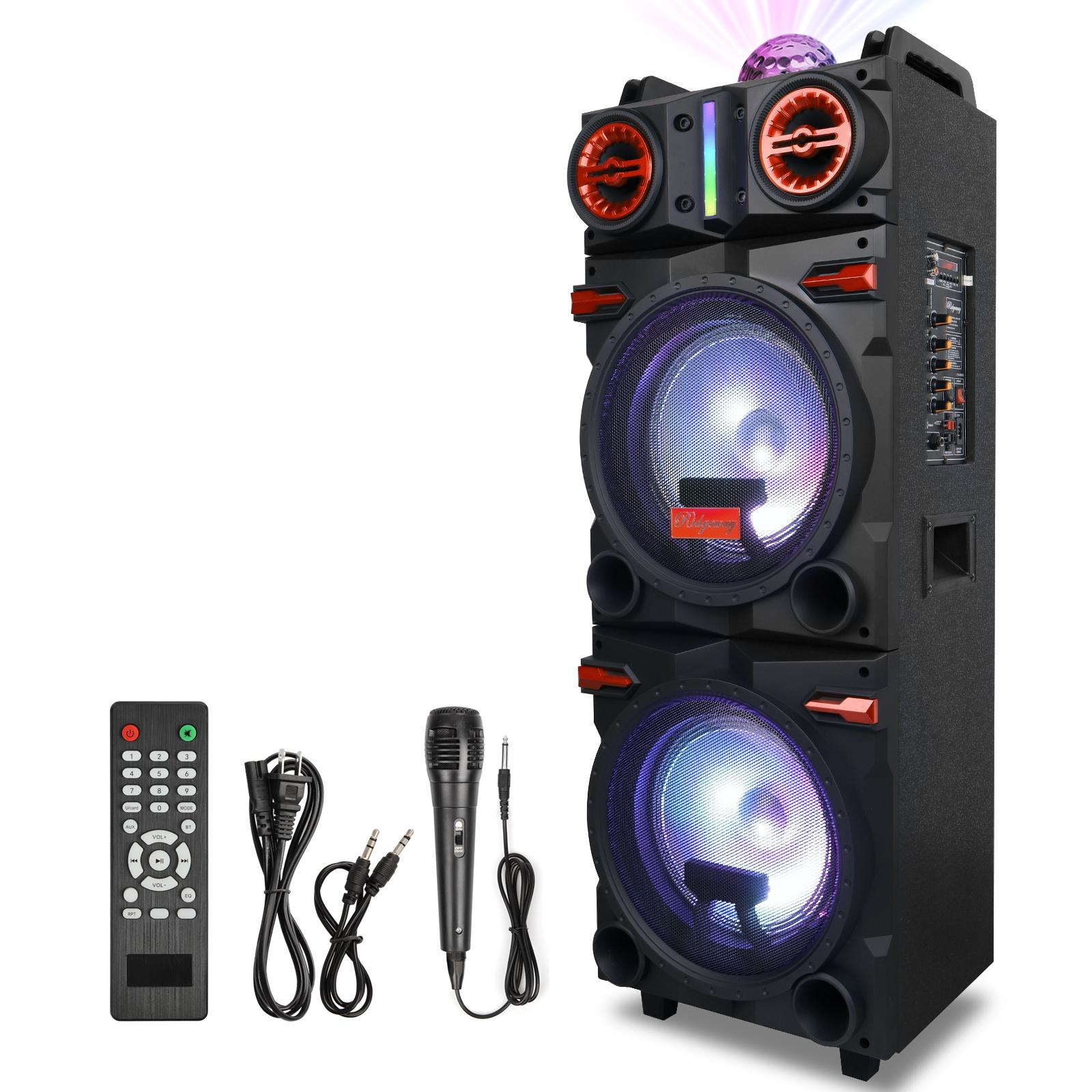 Portable Bluetooth PA Speaker Karaoke Machine 2 x 10" Subwoofer And 1 x 3" Tweeter Loud Party Speaker With Microphone FM LED Remote Control TWS