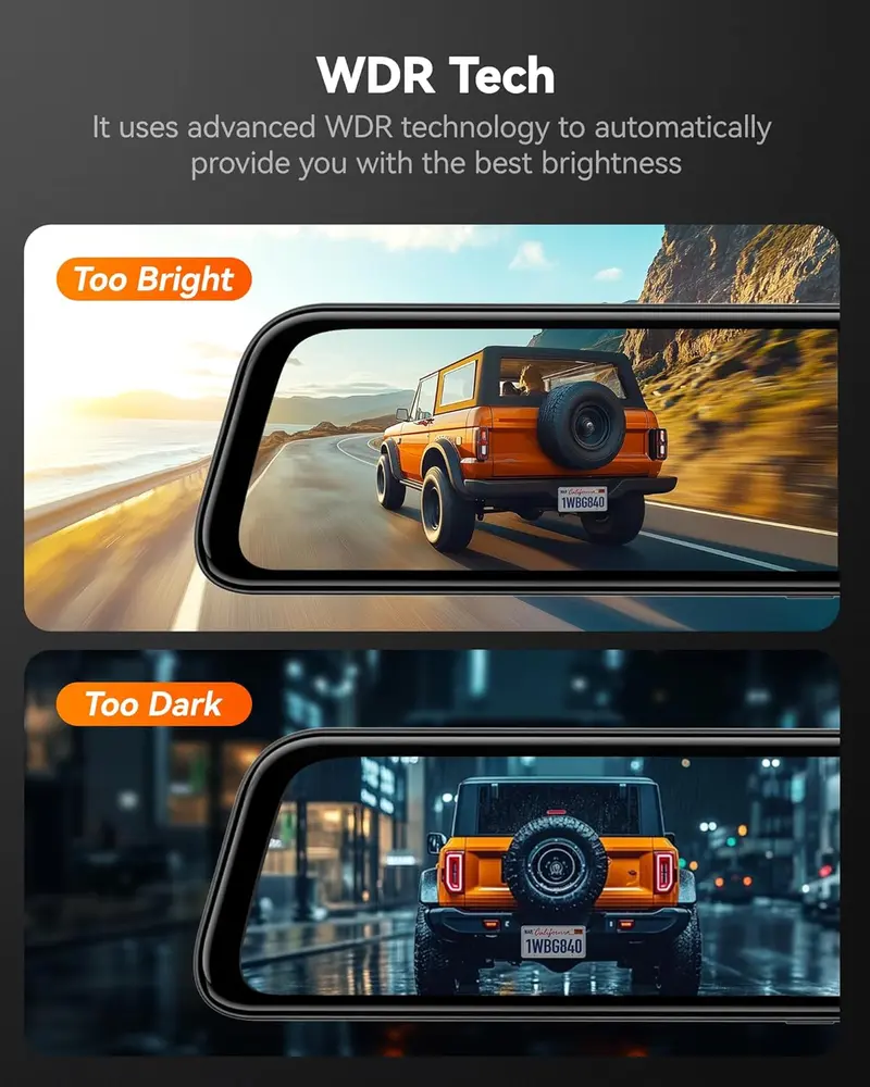 【Price Slash】WOLFBOX G840S 12" 4K Mirror Dash Cam with 5.8GHz WiFi & GPS Tracking, Dual Cameras, Night Vision, 32GB Card, 170° Front & 140° Rear Lenses, 24-Hour Parking Monitor, TikTokShopHolidayHaul - Automotive Video Recorder