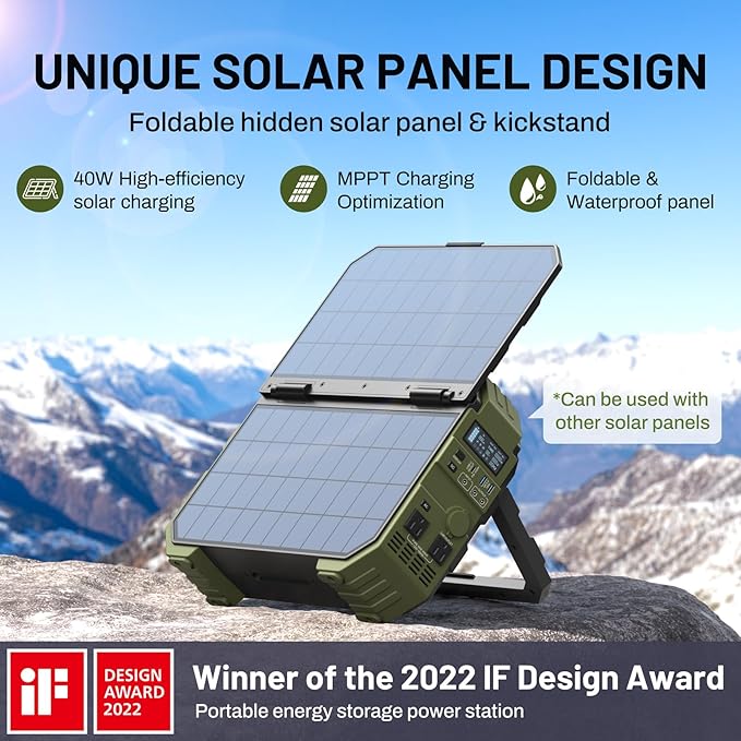 BROWEY 1600W (3200W Peak) Portable Power Station with 120W Solar Panel