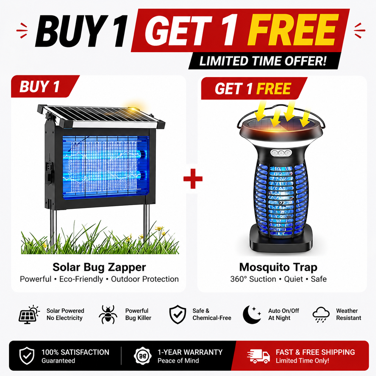 Spring Mega Sale - Waterproof Outdoor Solar Mosquito Killer Lamp (Buy One Get One Free)